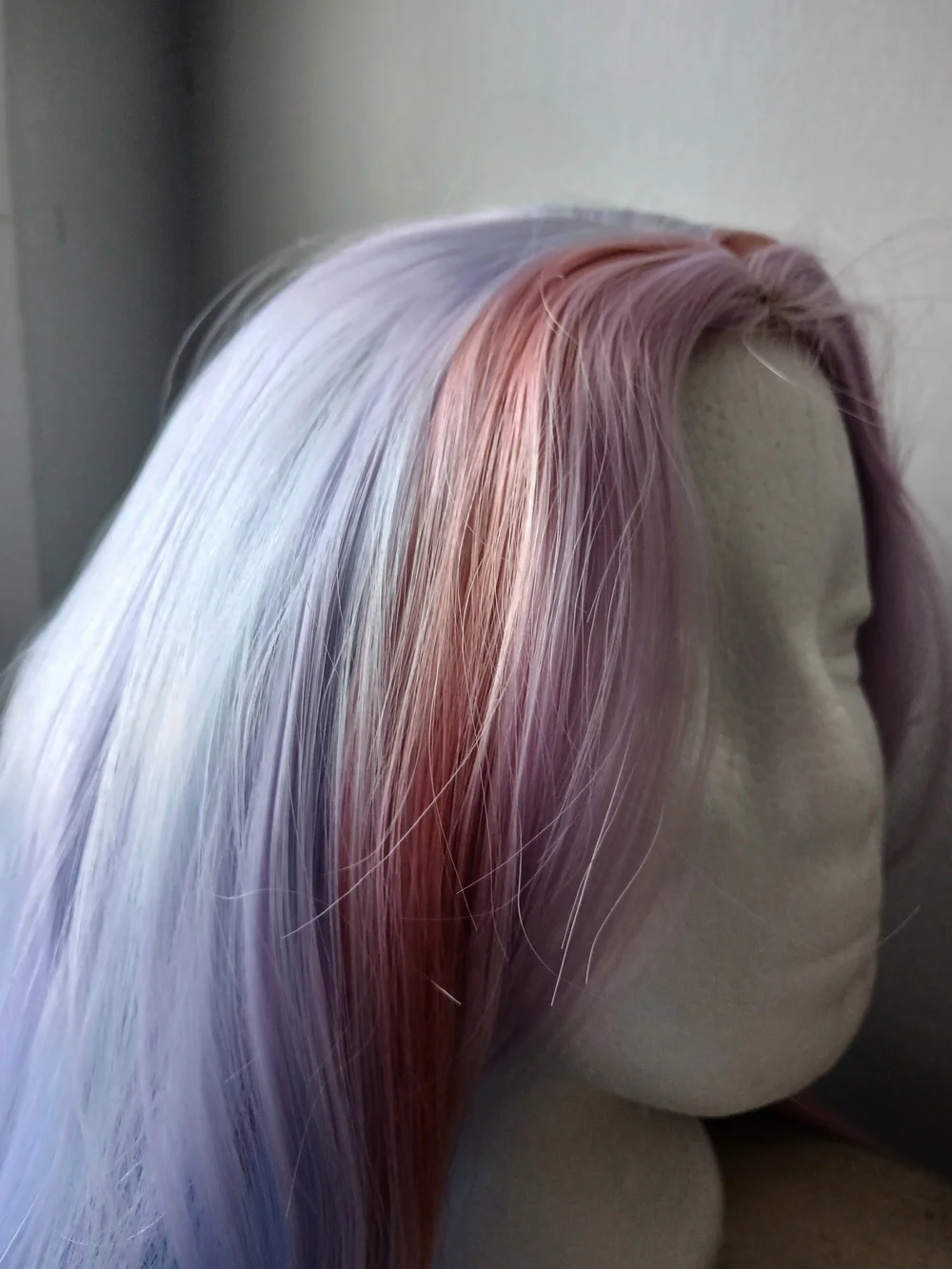 Long Pastel Lavender Wig with Pink and Blue Highlights - Women's Wavy Style